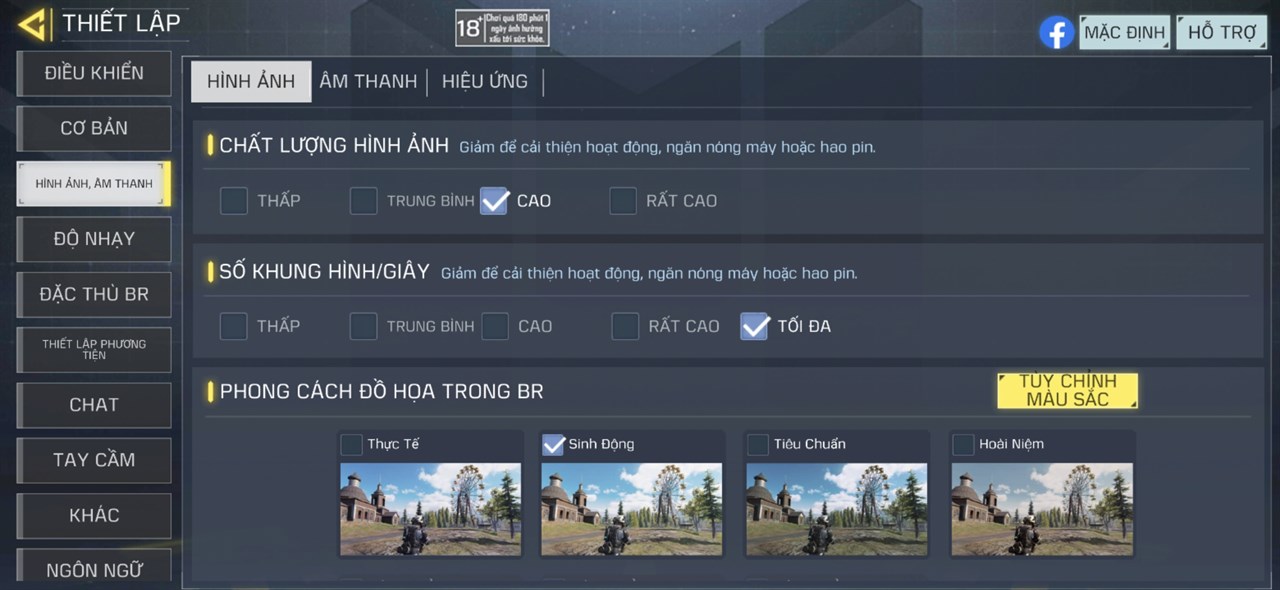 Thiết lập đồ họa Call Of Duty Mobile mà mình đặt được trên Galaxy S24.