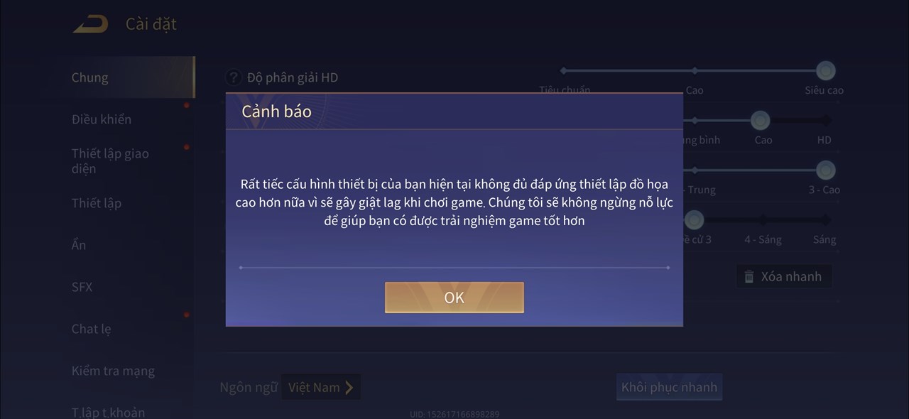 Mình đã thử đẩy chất lượng hình ảnh của game lên mức HD nhưng hệ thống không cho phép.