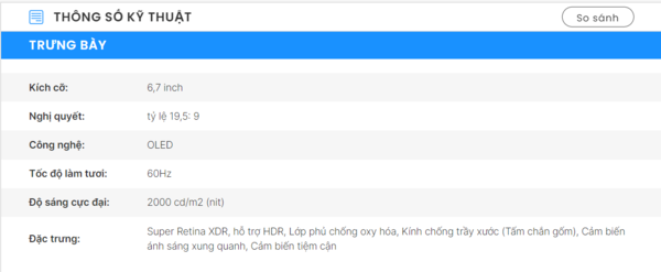 Bảng thông số kỹ thuật được cập nhật tại trang công nghệ Phonearena