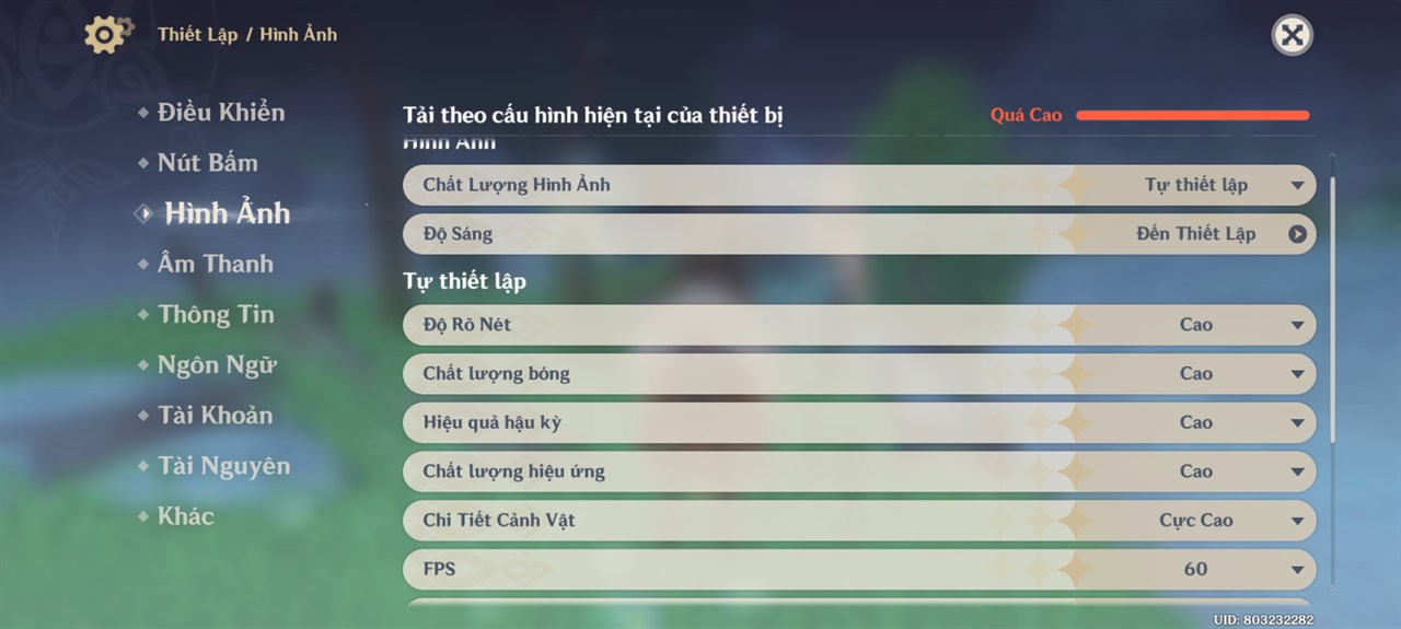 Thiết lập đồ họa game Genshin Impact trên Xiaomi 14