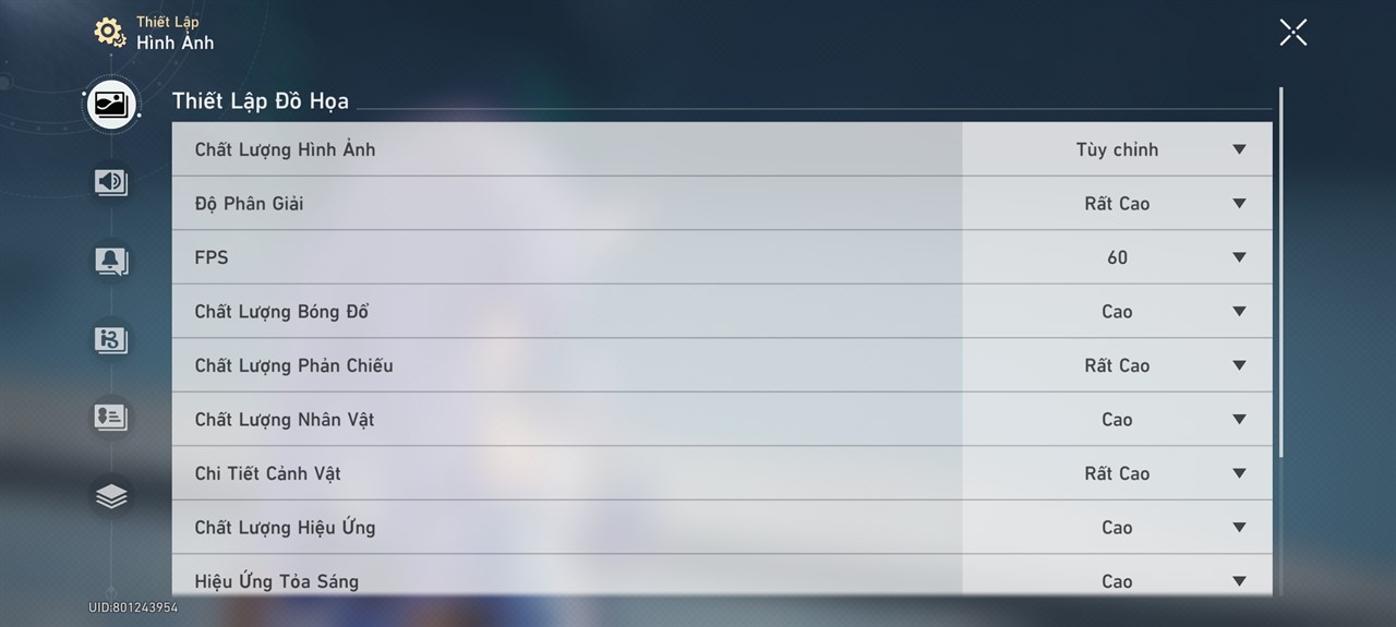 Thiết lập đồ họa game Honkai: Star Rail trên Xiaomi 14.