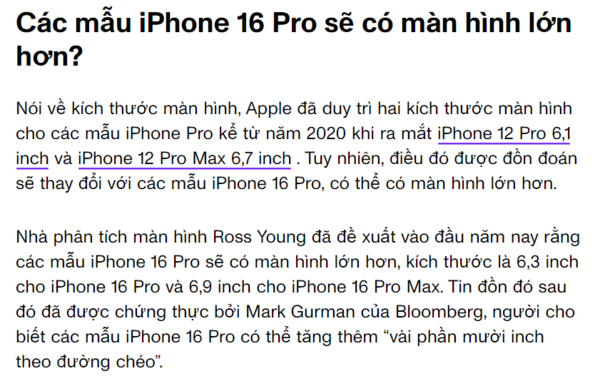 Cnet cũng đã có bài viết đưa tin dự đoán iPhone 16 Pro Max sẽ có kích thước 6,9 inch