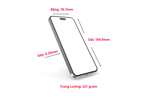 Kích thước tổng thể 159.9 mm x 76.7 mm x 8.25 mm 