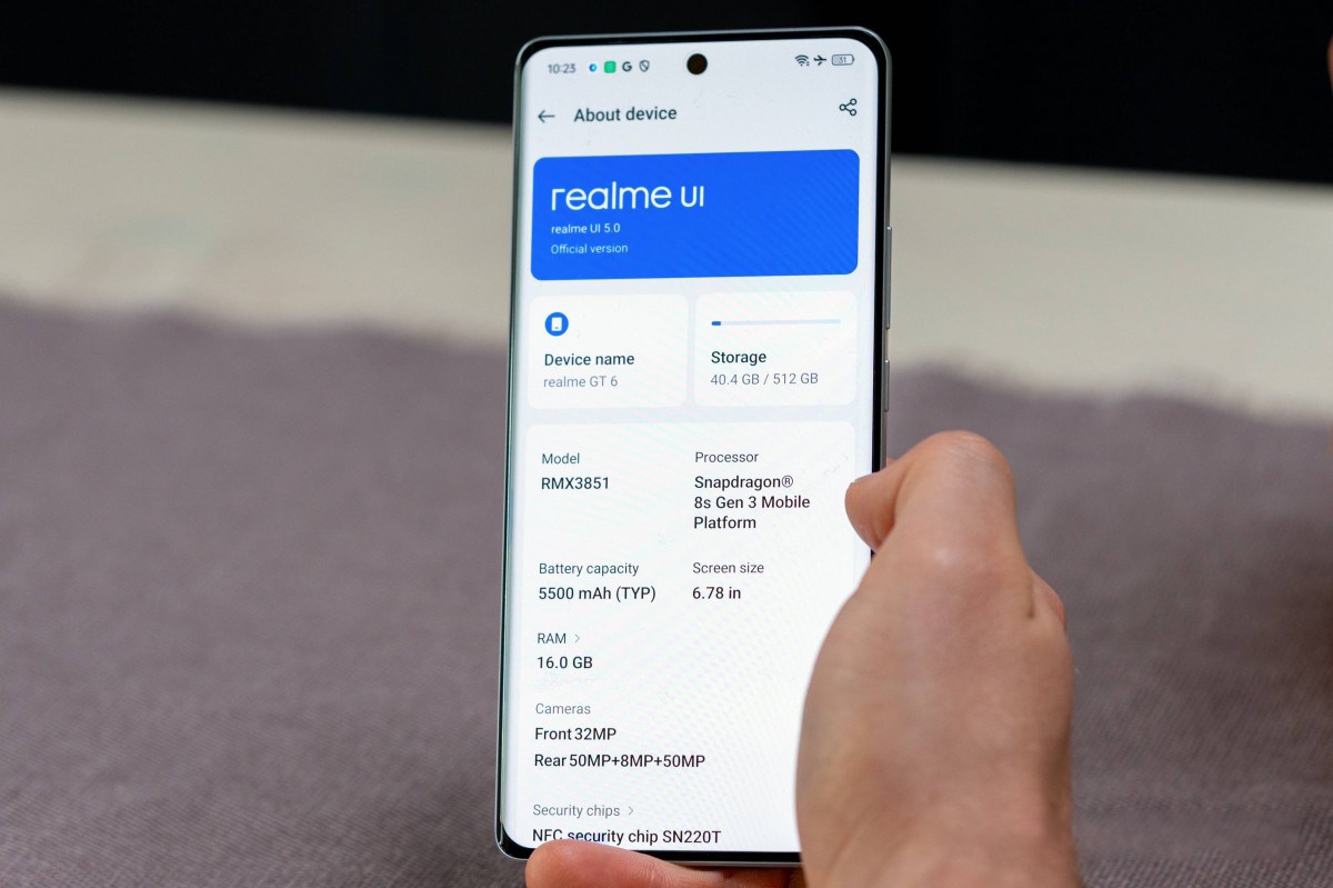 Cấu hình realme GT 6 có thể đáp ứng tốt hầu hết nhu cầu sử dụng của người dùng. Nguồn: GSMArena.