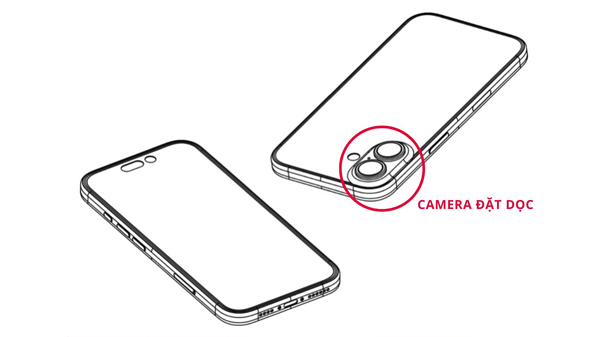 Thiết kế cụm camera đặt dọc trên bản vẽ iPhone 16