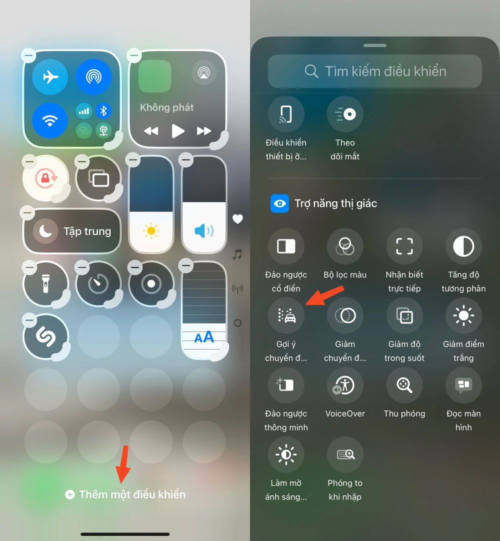 Thêm tính năng hạn chế say tàu xe vào Control Center (trung tâm điều khiển) của iPhone để truy cập nhanh hơn. Ảnh: MINH HOÀNG