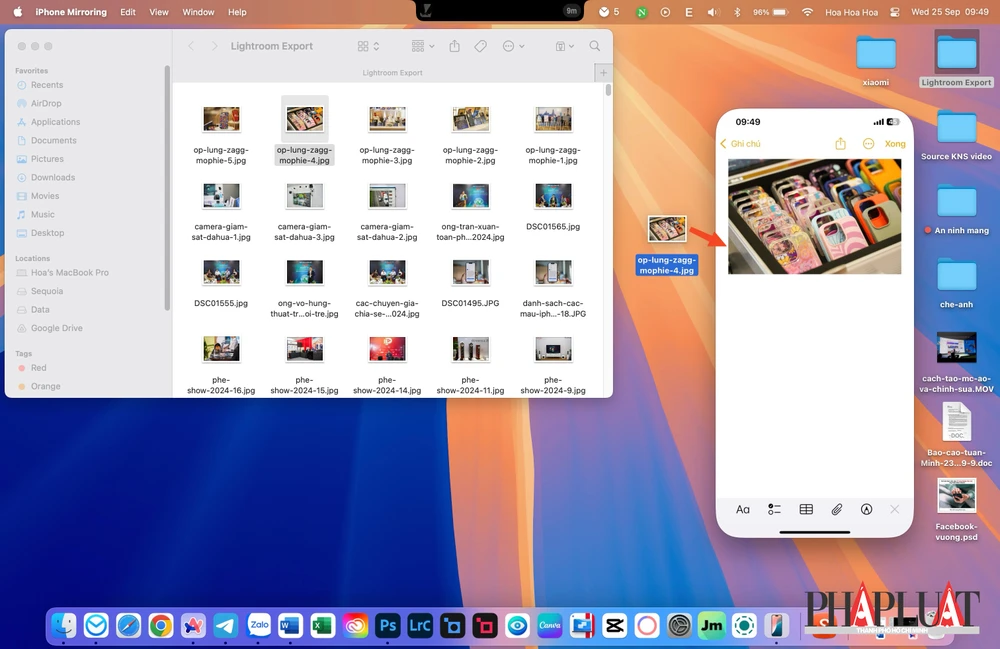 Kéo thả file từ MacBook sang iPhone từ phiên bản iOS 18.1 beta 5. Ảnh: MINH HOÀNG