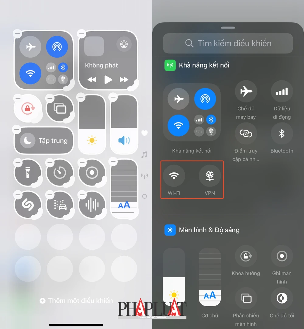 iOS 18.1 beta 5 bổ sung một số nút tùy biến nhanh trong Control Center. Ảnh: MINH HOÀNG