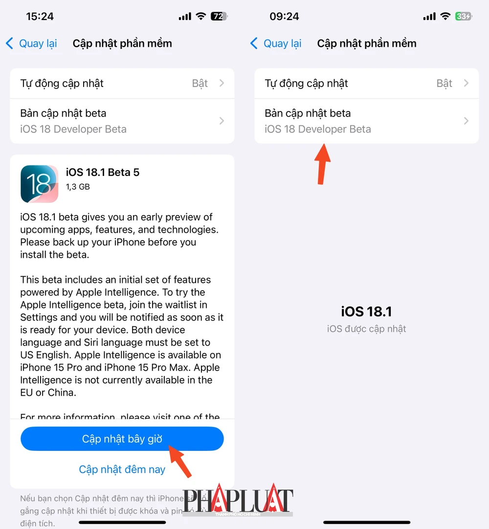 Cách cài đặt bản cập nhật iOS 18.1 beta 5. Ảnh: MINH HOÀNG