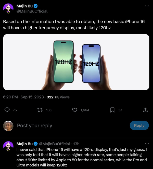 iPhone 16 màn hình bao nhiêu Hz? Các thông tin dự đoán đều cho rằng iPhone 16 và iPhone 16 Plus không sở hữu tốc độ làm mới 120Hz