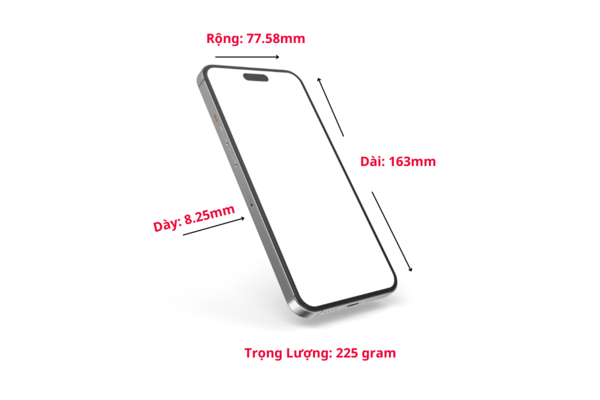 Ảnh mô tả kích thước và trọng lượng của iPhone 16 Pro Max