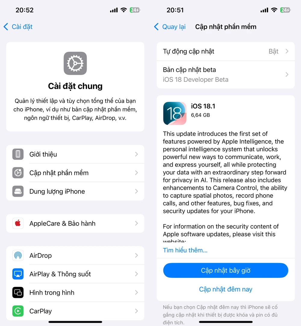 Apple ra mắt iOS 18.1 với các tính năng AI đầu tiên. Ảnh: TIỂU MINH